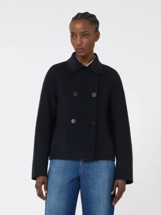 Kastenförmige Jacke aus Wolle, Kaschmir und Seide, marineblau