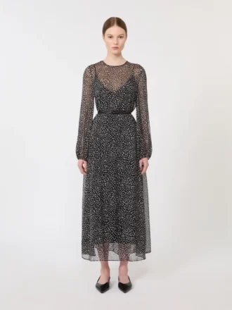 Kleid aus bedrucktem Chiffon, schwarz Kleid aus bedrucktem Chiffon, schwarz