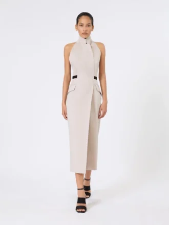 Kleid aus Wolle und Baumwollcanvas, beige Kleid aus Wolle und Baumwollcanvas, beige