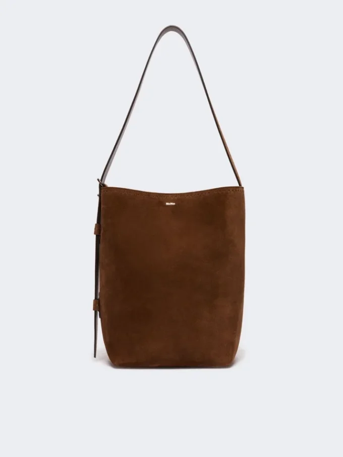 Kleine Archetipo-Tasche aus Spaltleder, dunkelbraun