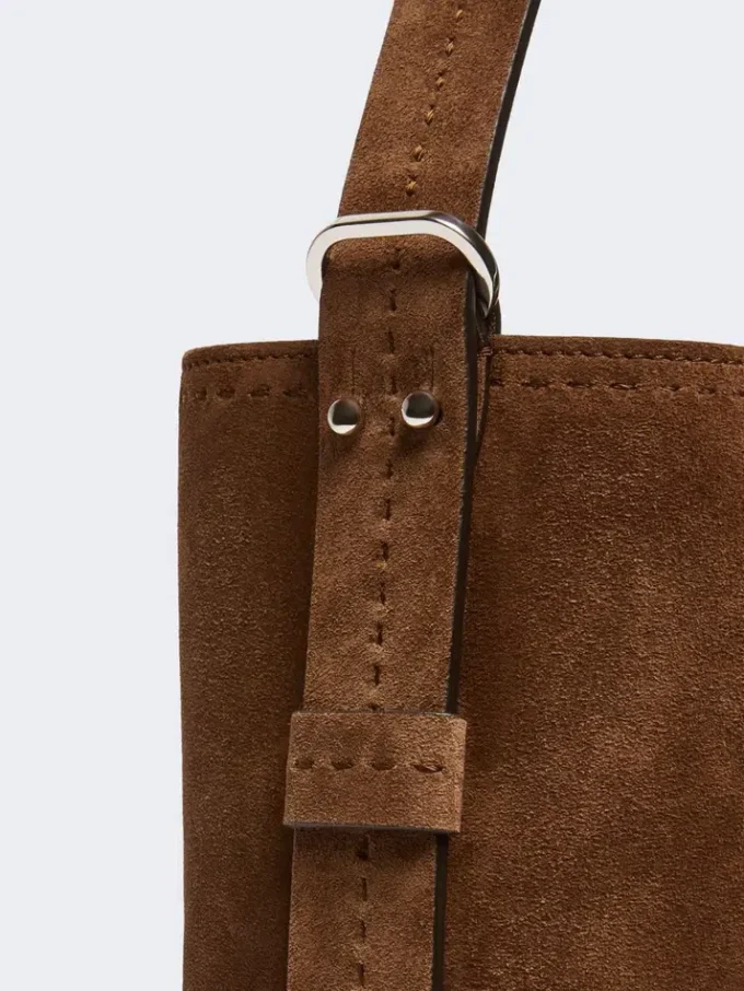Kleine Archetipo-Tasche aus Spaltleder, dunkelbraun
