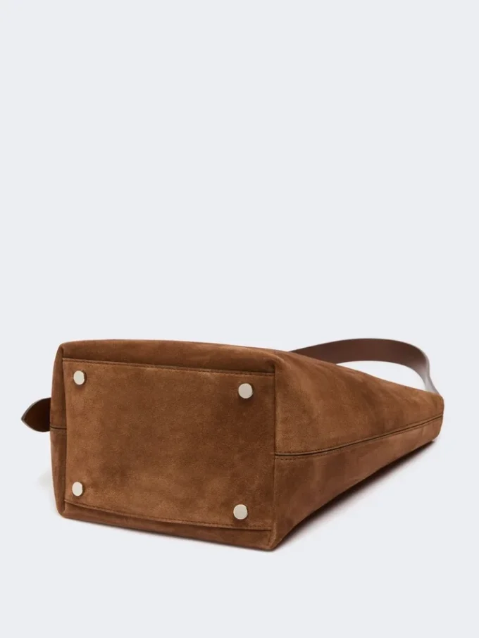 Kleine Archetipo-Tasche aus Spaltleder, dunkelbraun