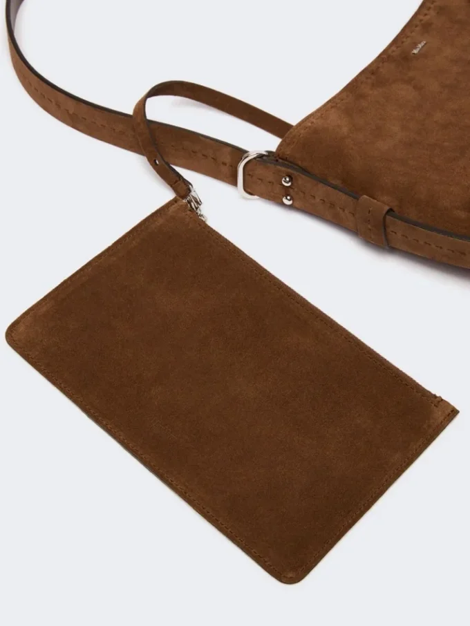 Kleine Archetipo-Tasche aus Spaltleder, dunkelbraun