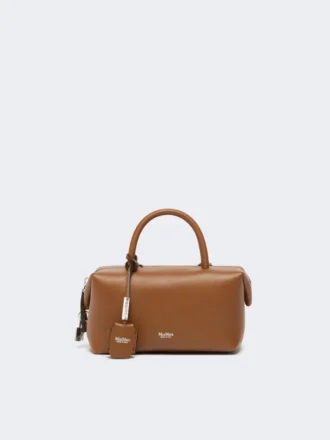 Kleine Bowler-Tasche aus naturbelassenem Leder, bernsteinfarben