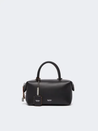 Kleine Bowler-Tasche aus naturbelassenem Leder, schwarz