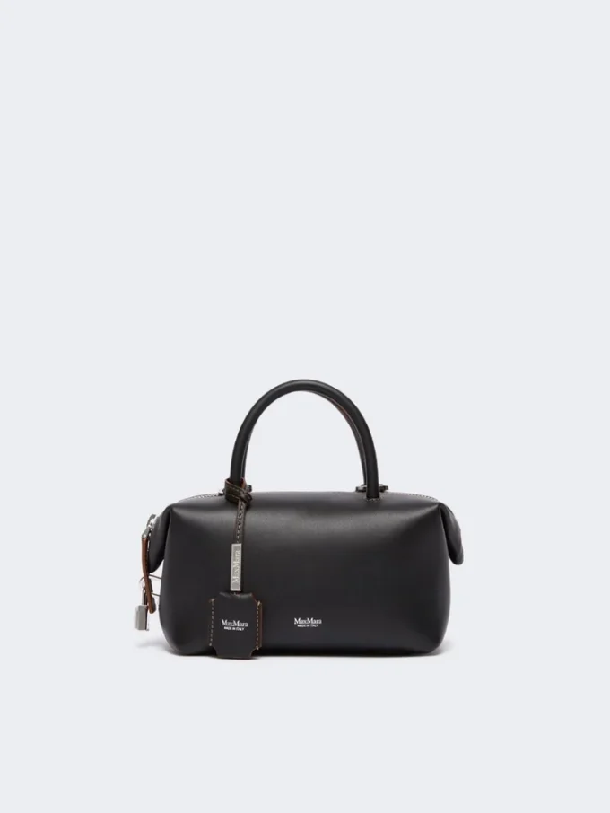 Kleine Bowler-Tasche aus naturbelassenem Leder, schwarz Kleine Bowler-Tasche aus naturbelassenem Leder, schwarz