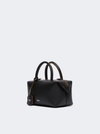 Kleine Bowler-Tasche aus naturbelassenem Leder, schwarz