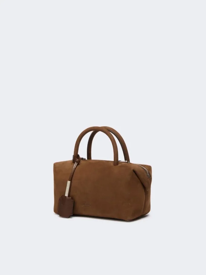 Kleine Bowler-Tasche aus Nubukleder, dunkelbraun Kleine Bowler-Tasche aus Nubukleder, dunkelbraun