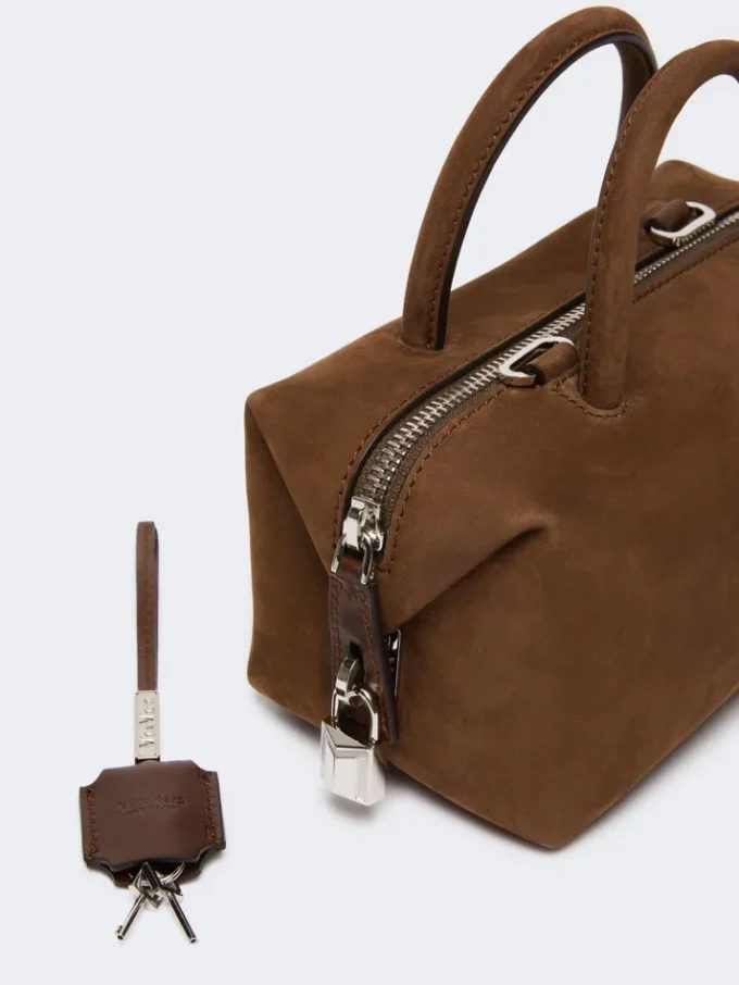 Kleine Bowler-Tasche aus Nubukleder, dunkelbraun Kleine Bowler-Tasche aus Nubukleder, dunkelbraun