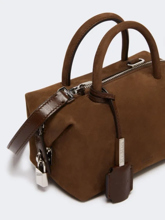 Kleine Bowler-Tasche aus Nubukleder, dunkelbraun Kleine Bowler-Tasche aus Nubukleder, dunkelbraun