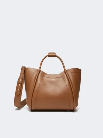 Kleine Marine-Handtasche aus Leder, braun-bronzefarben