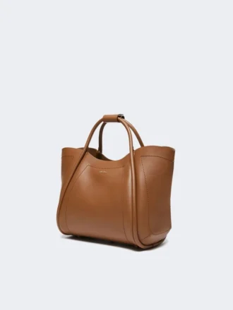 Kleine Marine-Handtasche aus Leder, braun-bronzefarben