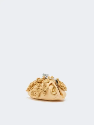 Kleine Pasticcino-Tasche in Raffia-Optik mit Blumen, beige