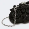 Kleine Pasticcino-Tasche in Raffia-Optik mit Blumen, schwarz Kleine Pasticcino-Tasche in Raffia-Optik mit Blumen, schwarz