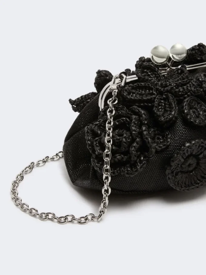 Kleine Pasticcino-Tasche in Raffia-Optik mit Blumen, schwarz Kleine Pasticcino-Tasche in Raffia-Optik mit Blumen, schwarz