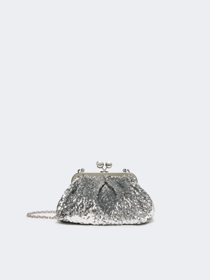 Kleine Satin-Pasticcino-Tasche mit Pailletten, silber Kleine Satin-Pasticcino-Tasche mit Pailletten, silber
