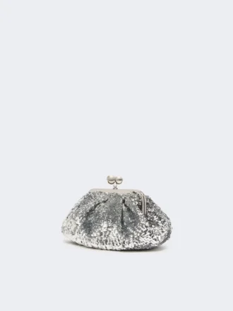 Kleine Satin-Pasticcino-Tasche mit Pailletten, silber
