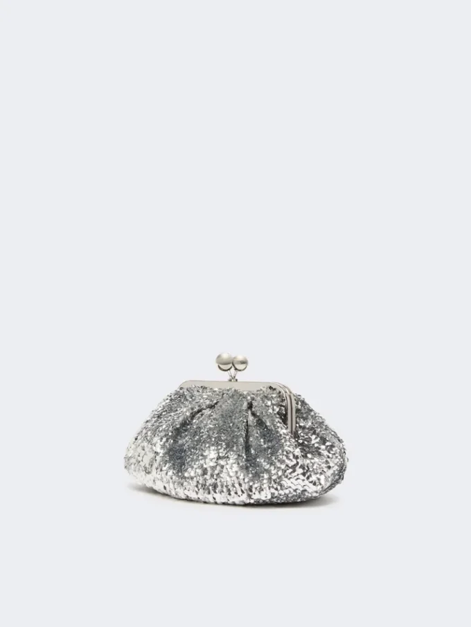 Kleine Satin-Pasticcino-Tasche mit Pailletten, silber Kleine Satin-Pasticcino-Tasche mit Pailletten, silber