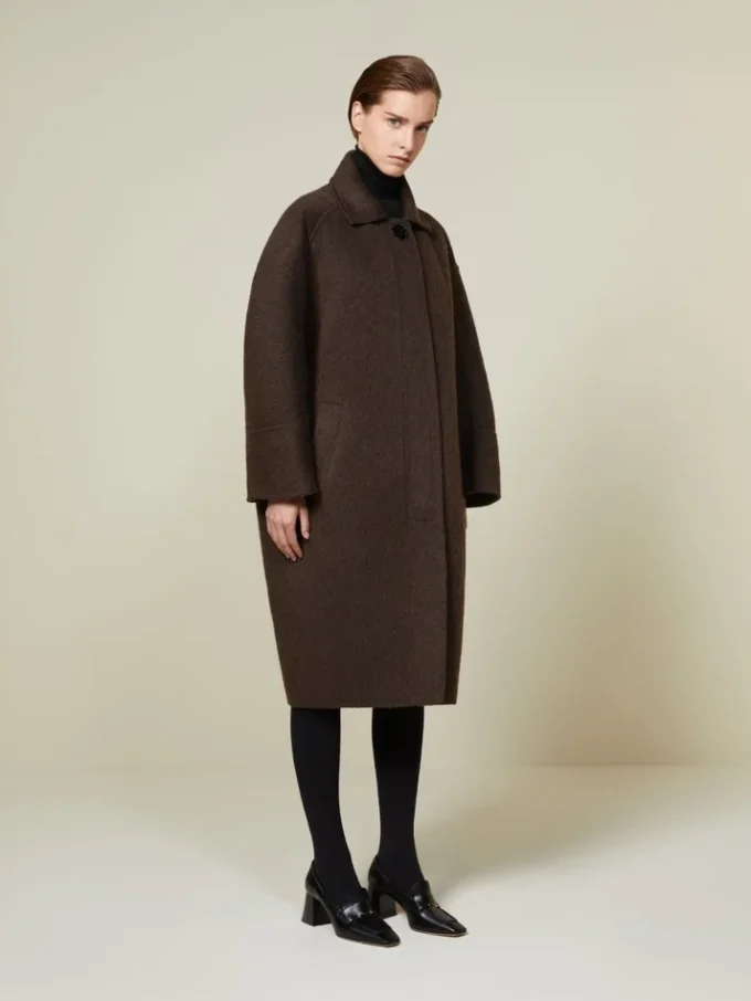 Kokonmantel aus Wolle und Mohair, braun Kokonmantel aus Wolle und Mohair, braun