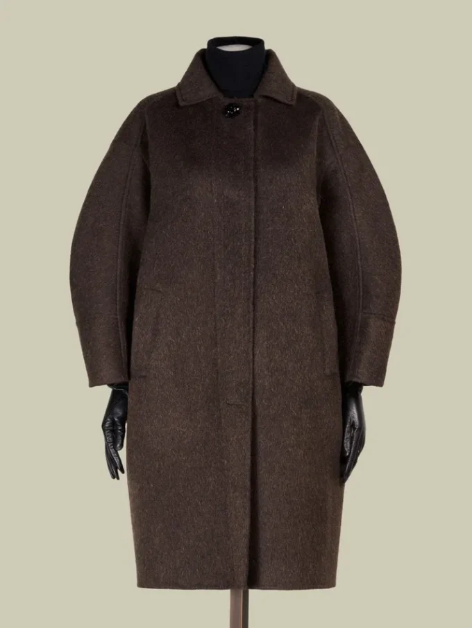 Kokonmantel aus Wolle und Mohair, braun Kokonmantel aus Wolle und Mohair, braun