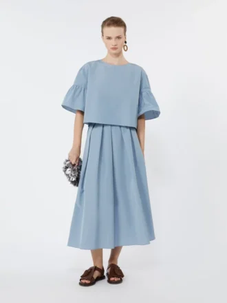 Kurze Bluse aus Baumwolltaft, hellblau
