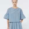 Kurze Bluse aus Baumwolltaft, hellblau Kurze Bluse aus Baumwolltaft, hellblau