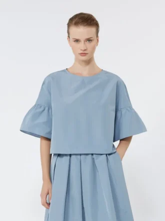 Kurze Bluse aus Baumwolltaft, hellblau