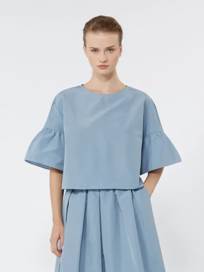Kurze Bluse aus Baumwolltaft, hellblau Kurze Bluse aus Baumwolltaft, hellblau