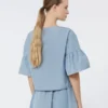 Kurze Bluse aus Baumwolltaft, hellblau Kurze Bluse aus Baumwolltaft, hellblau