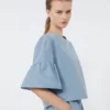 Kurze Bluse aus Baumwolltaft, hellblau Kurze Bluse aus Baumwolltaft, hellblau