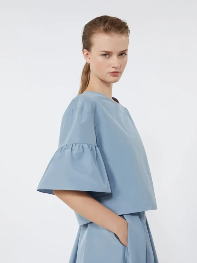 Kurze Bluse aus Baumwolltaft, hellblau Kurze Bluse aus Baumwolltaft, hellblau