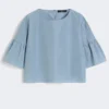 Kurze Bluse aus Baumwolltaft, hellblau Kurze Bluse aus Baumwolltaft, hellblau