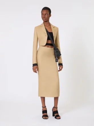 Kurze Jacke aus Leinen-Twill, kamelfarben