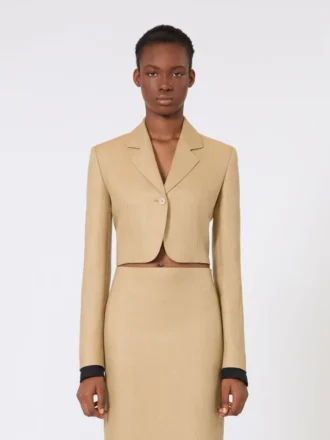 Kurze Jacke aus Leinen-Twill, kamelfarben