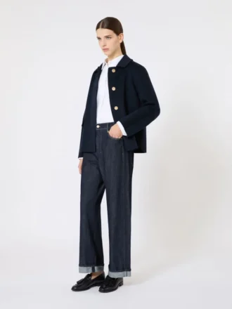Kurze Jacke aus Wolle und Kaschmir, mitternachtsblau