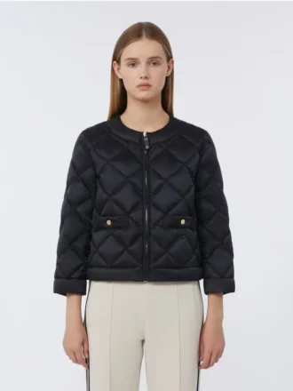 Kurze, wasserabweisende, wattierte Jacke aus Canvas, schwarz
