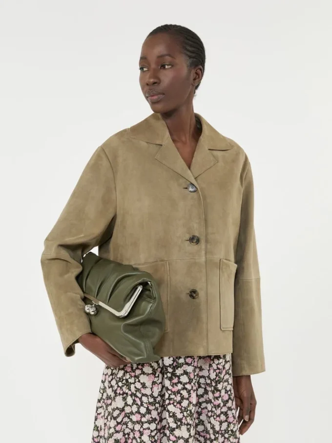 Kurze Wildlederjacke, schlammfarben