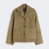 Kurze Wildlederjacke, schlammfarben