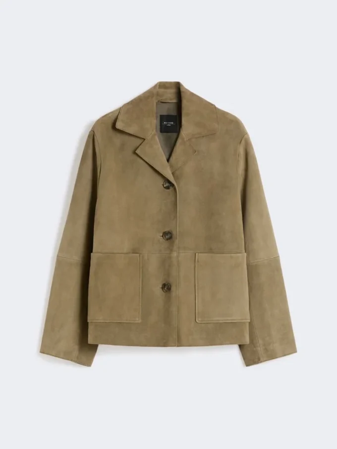 Kurze Wildlederjacke, schlammfarben