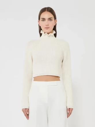 Kurzer Pullover aus Baumwoll-Cordonnet, weiß