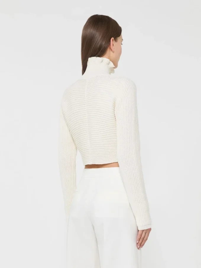 Kurzer Pullover aus Baumwoll-Cordonnet, weiß