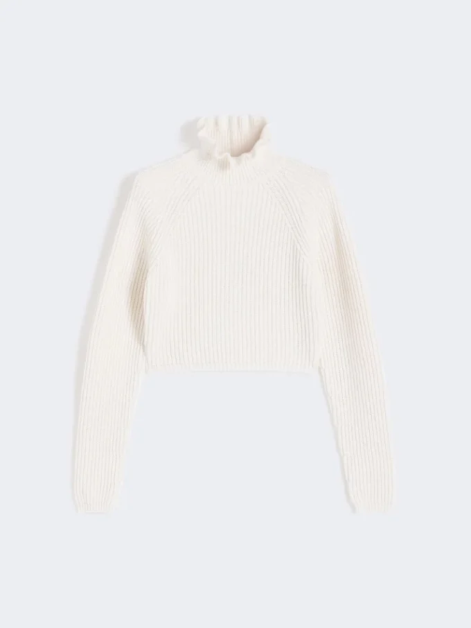 Kurzer Pullover aus Baumwoll-Cordonnet, weiß