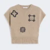 Kurzer Pullover aus Wolle und Kaschmir, sandfarben