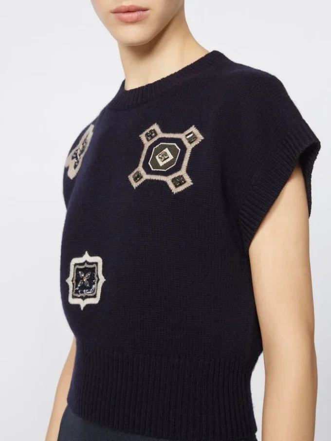 Kurzer Pullover aus Wolle und Kaschmir, ultramarinblau Kurzer Pullover aus Wolle und Kaschmir, ultramarinblau