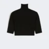 Kurzer Rollkragenpullover aus Stretch-Viskose, schwarz