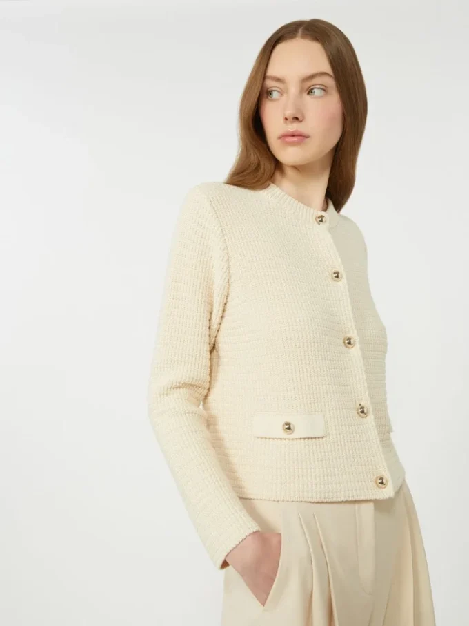 Kurzer Strickcardigan aus Baumwolle, Ecru Kurzer Strickcardigan aus Baumwolle, Ecru