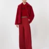 Kurzer Teddy-Mantel aus Alpaka und Wolle, rot
