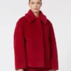 Kurzer Teddy-Mantel aus Alpaka und Wolle, rot