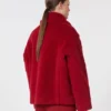 Kurzer Teddy-Mantel aus Alpaka und Wolle, rot