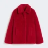 Kurzer Teddy-Mantel aus Alpaka und Wolle, rot